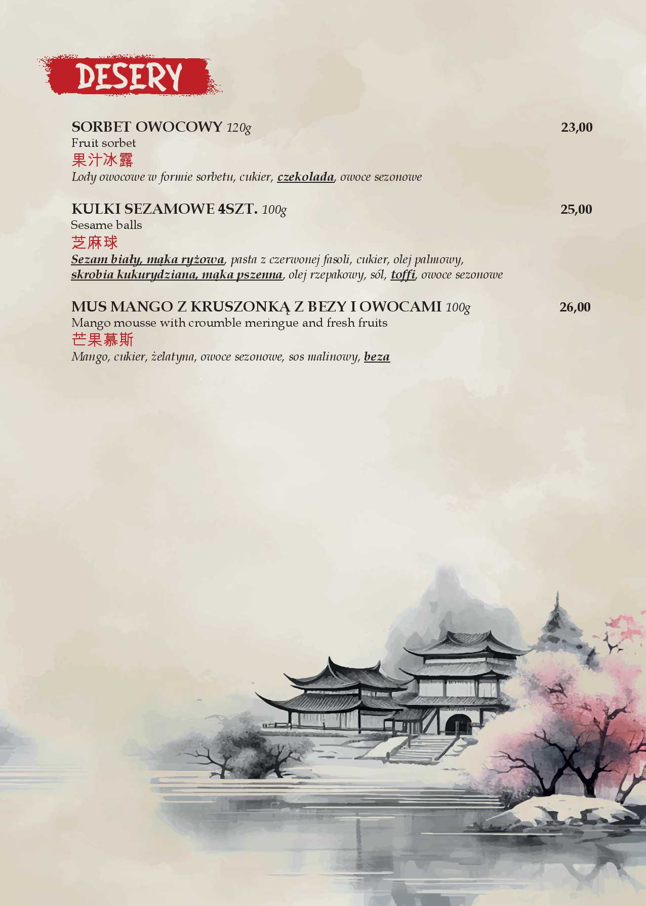menu Złoty Imbir karta nr 13